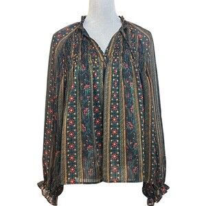 Hailey & Co Boho Floral Blouse Women’s M  Peasant Hippie Festive Cottagecore
